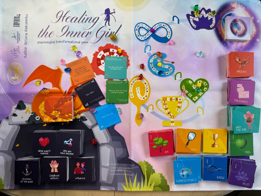 Game board with cards and crystals