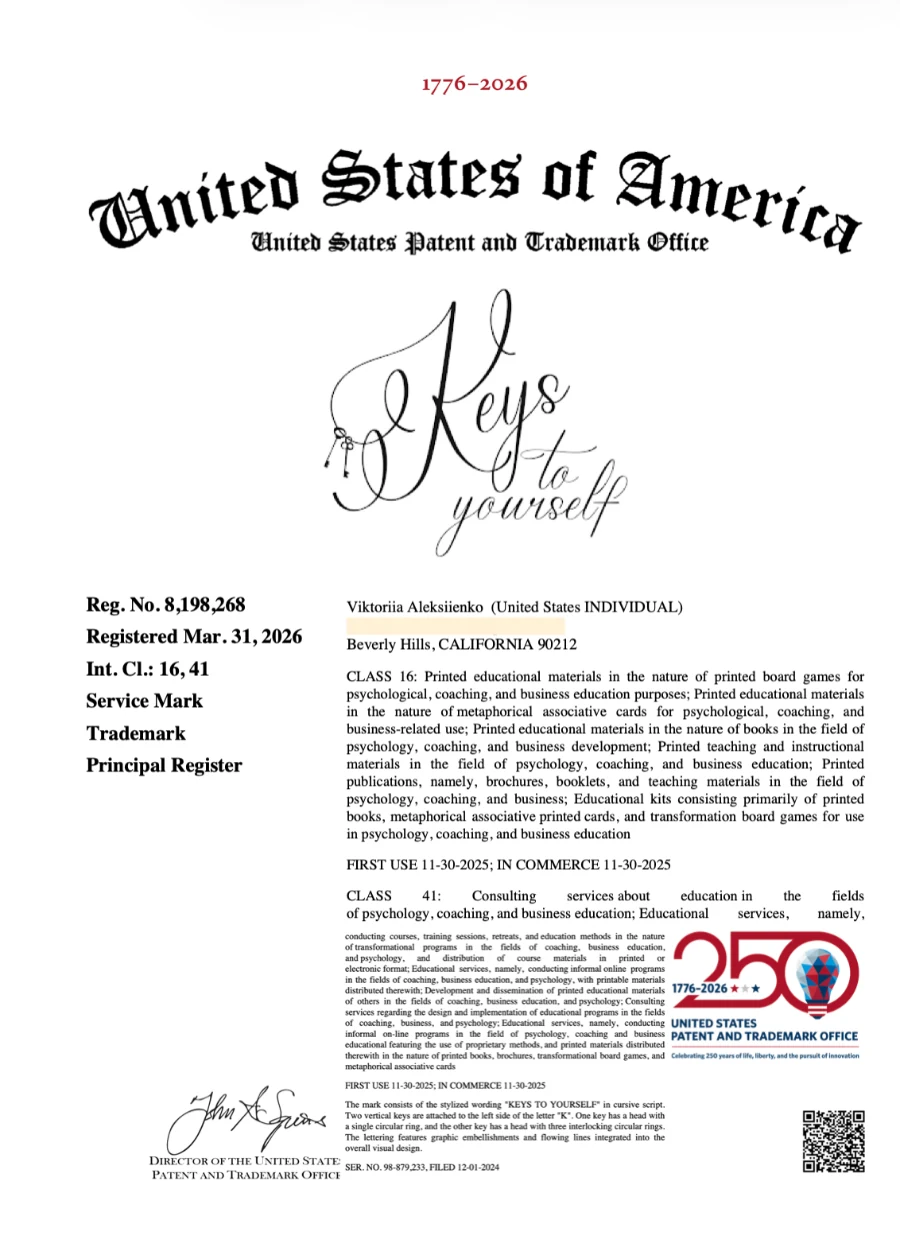United States Patent and Trademark Office — Keys to yourself