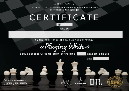 Playing White business strategy facilitator certificate — EXPERTS.PRO