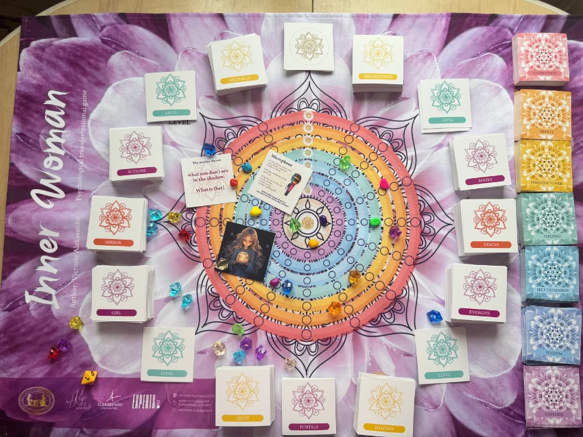 Game board with cards and crystals