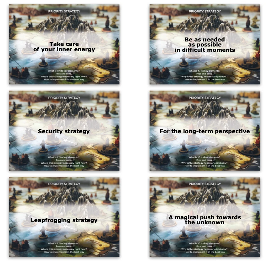 Metaphorical associative cards “Types of Strategies” — sample cards, 2