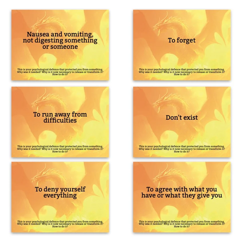 Metaphorical associative cards “Psychological Defenses of the Inner Child” — sample cards, 2