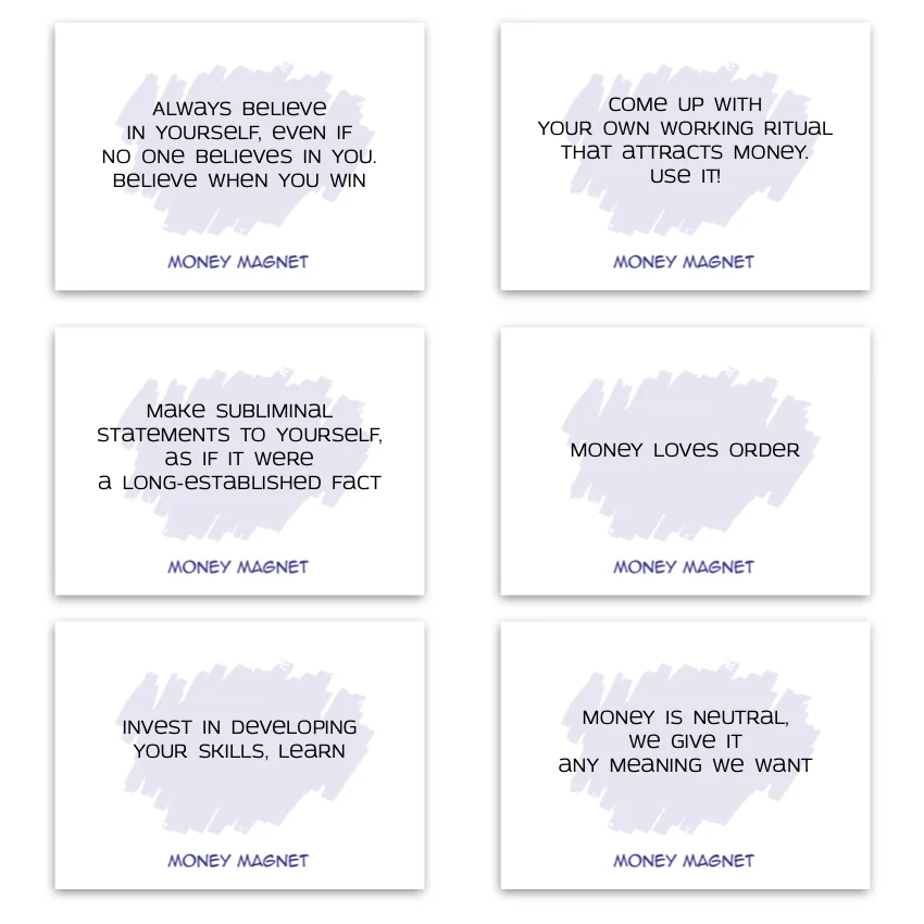 Metaphorical associative cards “Money Magnet” — sample cards, 2