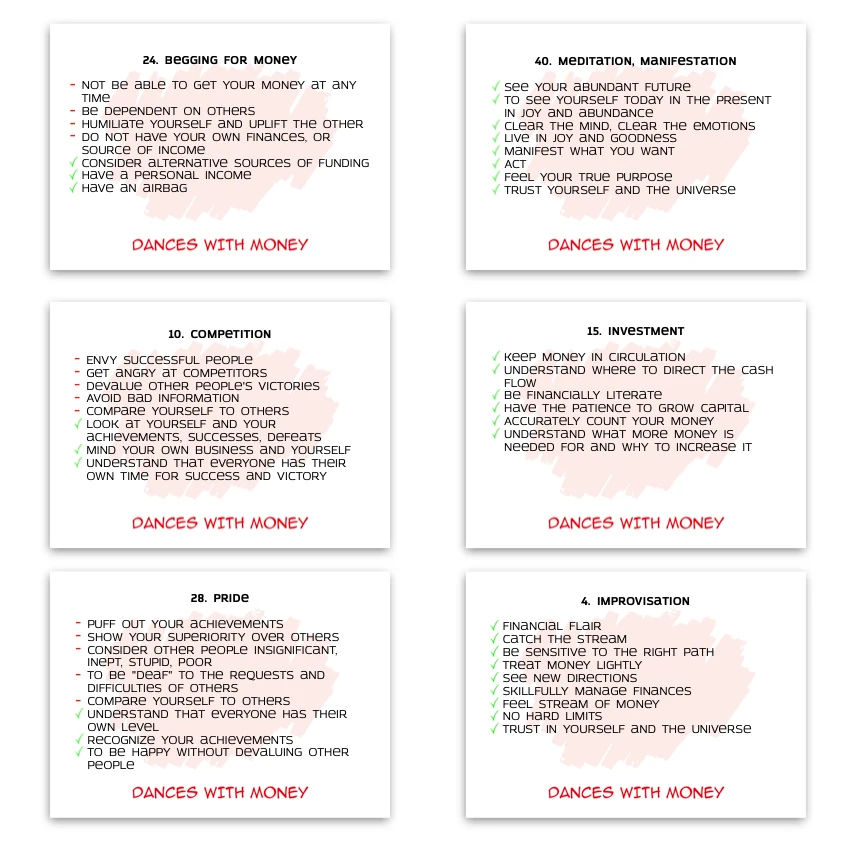 Metaphorical associative cards “Dances with Money” — sample cards, 2