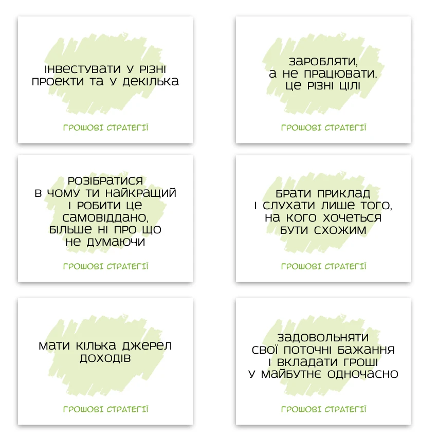 Метафоричні асоціативні карти «Грошові стратегії» — приклади карт, 1